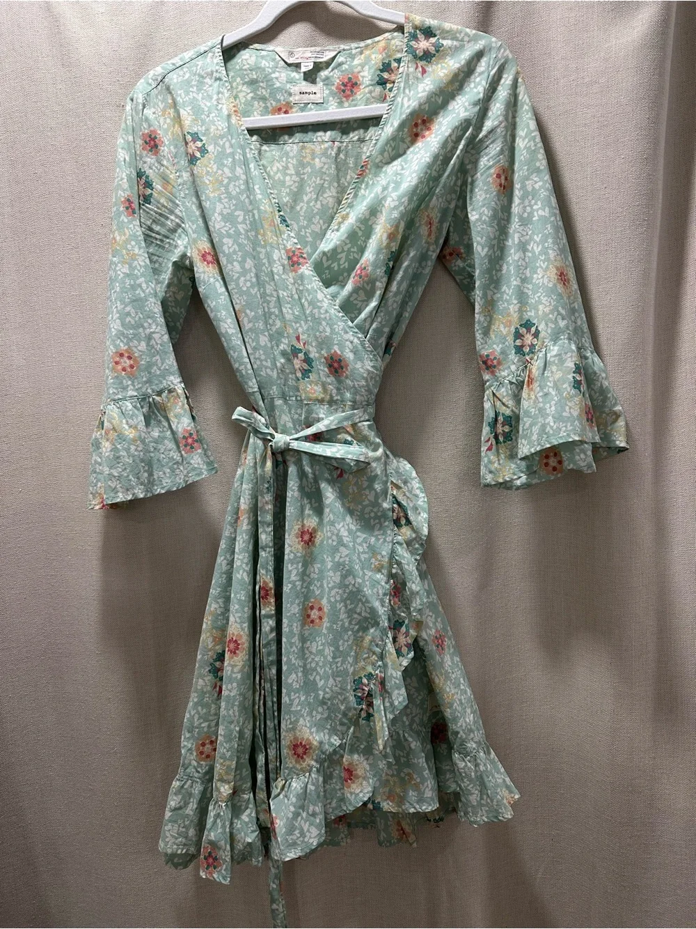 Odd Molly Incorporated Sample Wrap Dress Boho Mint Floral Ruffle Dress